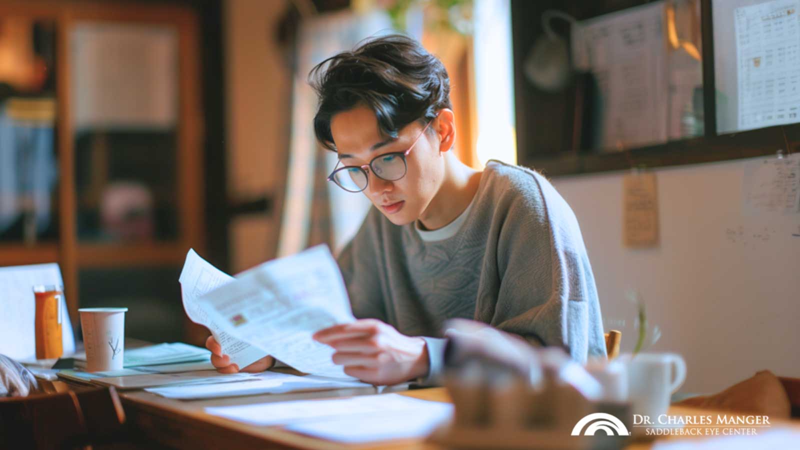 a man wearing glasses reviewing the cost breakdown for LASIK surgery0