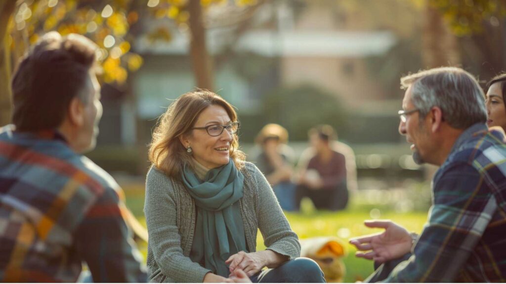 A group of people wearing glasses, discussing their past experiences and upcoming LASIK surgery 