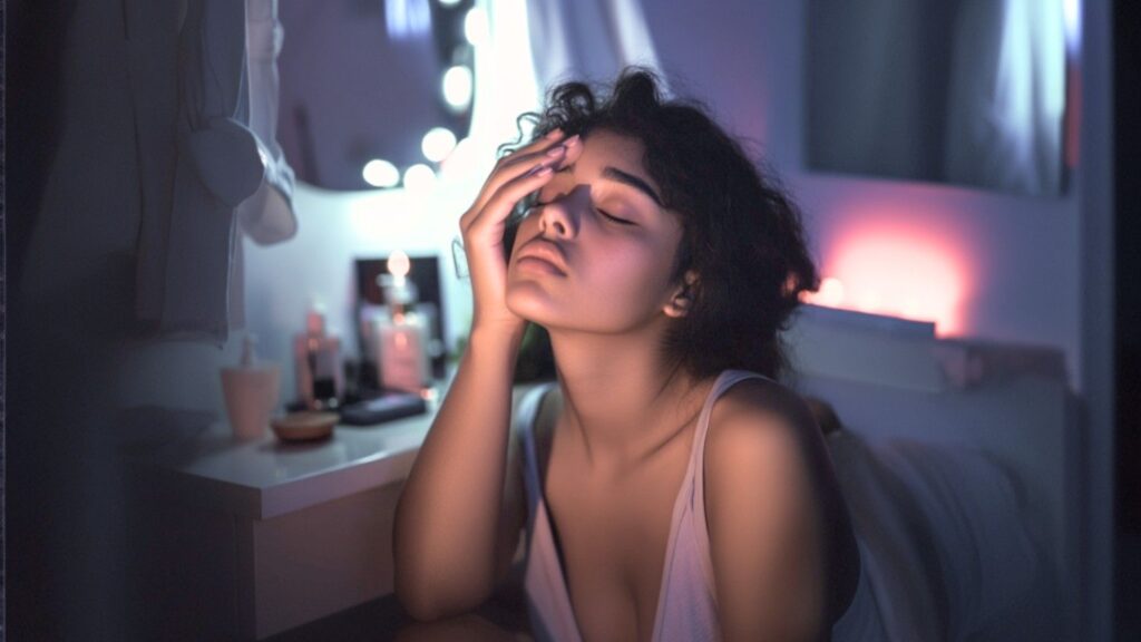 a woman closing her eyes shut to manage her dry eyes after SMILE laser eye surgery